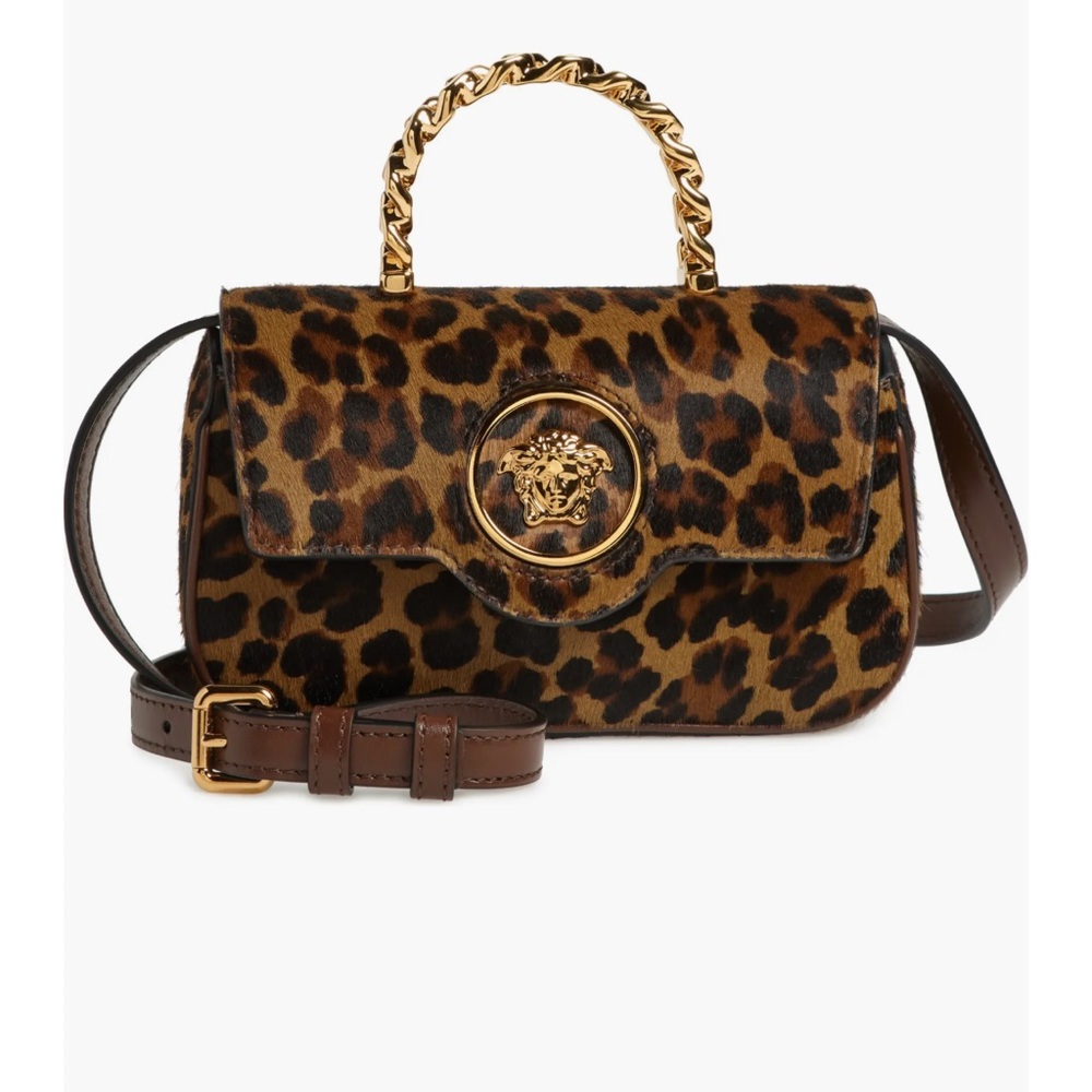 🔥Versace Mini La Medusa Leopard Print Calf Hair Top Handle Bag